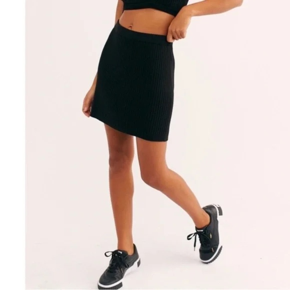 FP Beach Free People Callie Black Ribbed Women's Skirt